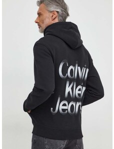 Bavlněná mikina Calvin Klein Jeans pánská, černá barva, s kapucí, s potiskem