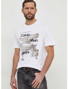 Bavlněné tričko Calvin Klein Jeans bílá barva, s potiskem, J30J325184