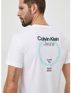 Bavlněné tričko Calvin Klein Jeans bílá barva, s potiskem, J30J325186