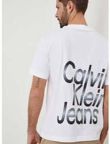 Bavlněné tričko Calvin Klein Jeans bílá barva, s potiskem, J30J325699