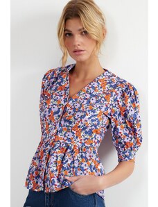 Trendyol Purple Short Sleeve Floral Woven Shirt