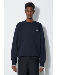 Bavlněná mikina Fred Perry Crew Neck Sweatshirt pánská, tmavomodrá barva, s aplikací, M7535.248