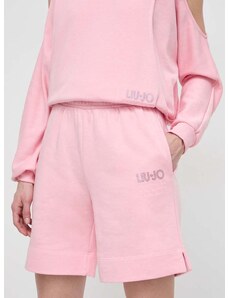 Kraťasy Liu Jo dámské, růžová barva, hladké, high waist