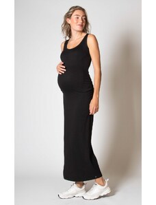 L2W Dlouhé těhotenské šaty na ramínka černé Ecovero