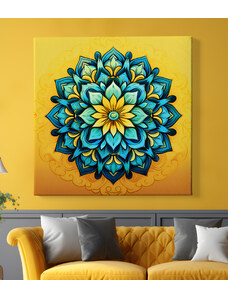 Obraz na plátně - Mandala žluto modrý květ FeelHappy.cz