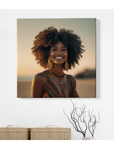 Obraz na plátně - Africká žena Chipo s afrem na pláži FeelHappy.cz