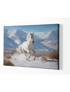 Obraz na plátně - Bílý kůň Eclipse běží zasněženou krajinou FeelHappy.cz