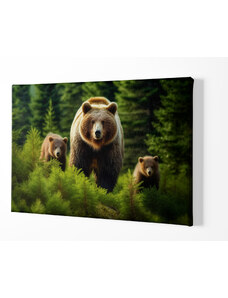 Obraz na plátně - Medvěd Grizzly s rodinou v jehličnatém lese FeelHappy.cz