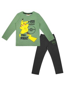 PYŽAMO POKÉMON 2 dílné (tričko dlouhý rukáv a tepláky), zeleno - černé