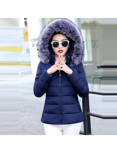 Čína Dámská zimní bunda s šedým kožíškem na kapuci