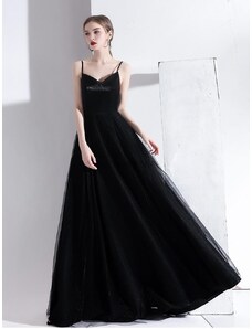 Čína Elegantní dlouhé černé společenské šaty v jednoduchém stylu