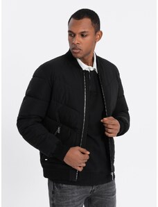 Ombre Men's quilted bomber jacket with metal zippers - black