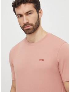 Bavlněné tričko HUGO růžová barva