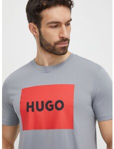 Bavlněné tričko HUGO šedá barva, s potiskem