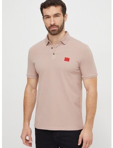 Bavlněné polo tričko HUGO béžová barva, s aplikací