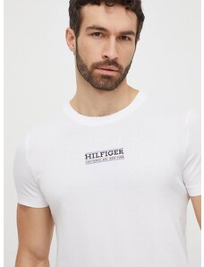 Bavlněné tričko Tommy Hilfiger bílá barva, s potiskem, MW0MW34387