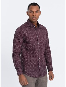 Ombre Clothing Zajímavá bordó košile s trendy vzorem V5 SHCS-0151