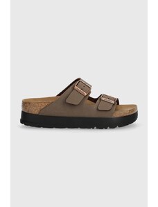 Pantofle Birkenstock Arizona Platform Flex dámské, hnědá barva, na platformě, 1027417