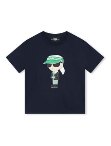 Dětské bavlněné tričko Karl Lagerfeld tmavomodrá barva, s potiskem