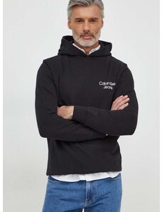 Bavlněná mikina Calvin Klein Jeans pánská, černá barva, s kapucí, s potiskem, J30J325159