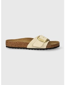 Kožené pantofle Birkenstock Madrid Big Buckle dámské, béžová barva, 1026574