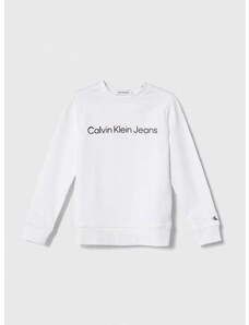 Dětská bavlněná mikina Calvin Klein Jeans bílá barva, s potiskem