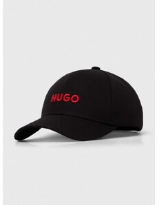 Bavlněná baseballová čepice HUGO černá barva, s aplikací, 50496033