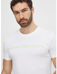 Bavlněné tričko Calvin Klein Jeans bílá barva, s potiskem, J30J322344