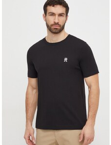 Bavlněné tričko Tommy Hilfiger černá barva, s aplikací, MW0MW33987