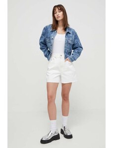 Džínové šortky Tommy Jeans dámské, béžová barva, hladké, high waist