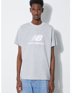 Bavlněné tričko New Balance MT41502AG šedá barva, s potiskem, MT41502AG