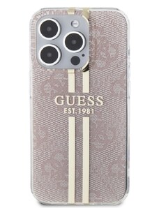 Ochranný kryt na iPhone 15 Pro - Guess, IML 4G Gold Stripe Pink