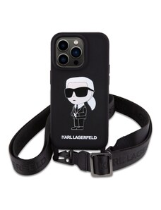 Ochranný kryt na iPhone 15 Pro MAX - Karl Lagerfeld, Liquid Silicone Crossbody Ikonik Black