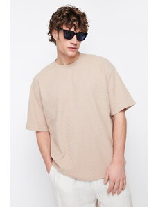 Trendyol Camel Oversize/Wide Cut Crew Neck Short Sleeve Basic Texture T-shirt