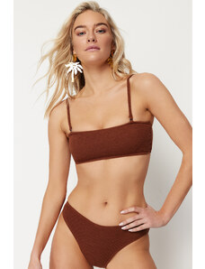 Trendyol Brown Strapless Textured Bikini Top