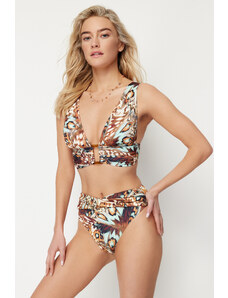 Trendyol Animal Print Knotted High Waist Hipster Bikini Bottom