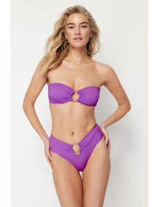 Trendyol High Waist High Leg Brazilian Bikini Bottom with Purple Accessories