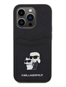 iPhone 15 Pro Karl Lagerfeld PU Saffiano Card Slot Metal Karl and Choupette Case černá