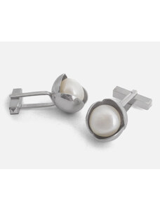 Klára Bílá Jewellery Dámské manžetové knoflíčky Bowpearls s perlou Stříbro 925/1000, Barva perly: Bílá