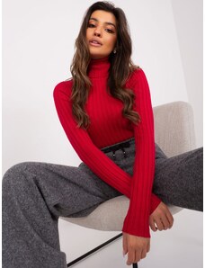 Fashionhunters Tmavě červený vypasovaný svetr se širokým pruhem