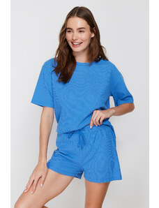 Trendyol Blue Waffle Fabric Knitted Pajama Set