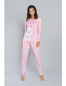 Italian Fashion Peruánské pyžamo s dlouhým rukávem, dlouhé kalhoty - růžový/růžový potisk