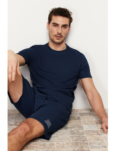 Trendyol Navy Blue Regular Fit Textured Knitted Pajamas Set