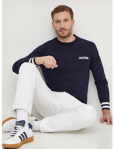 Svetr Tommy Hilfiger pánský, tmavomodrá barva, lehký, MW0MW34689