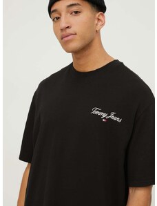 Bavlněné tričko Tommy Jeans černá barva, s aplikací
