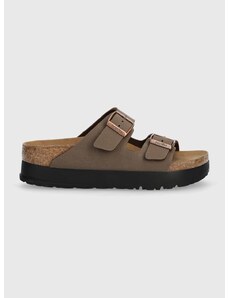 Pantofle Birkenstock Arizona Platform Flex dámské, hnědá barva, na platformě, 1027417