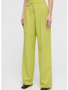 Kalhoty HUGO dámské, zelená barva, jednoduché, high waist