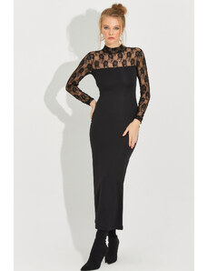 Cool & Sexy Women's Black Lace Detailed Maxi Dress