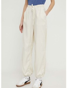 Kalhoty Hollister Co. dámské, béžová barva, jednoduché, high waist