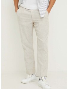 Kalhoty s příměsí lnu Abercrombie & Fitch béžová barva